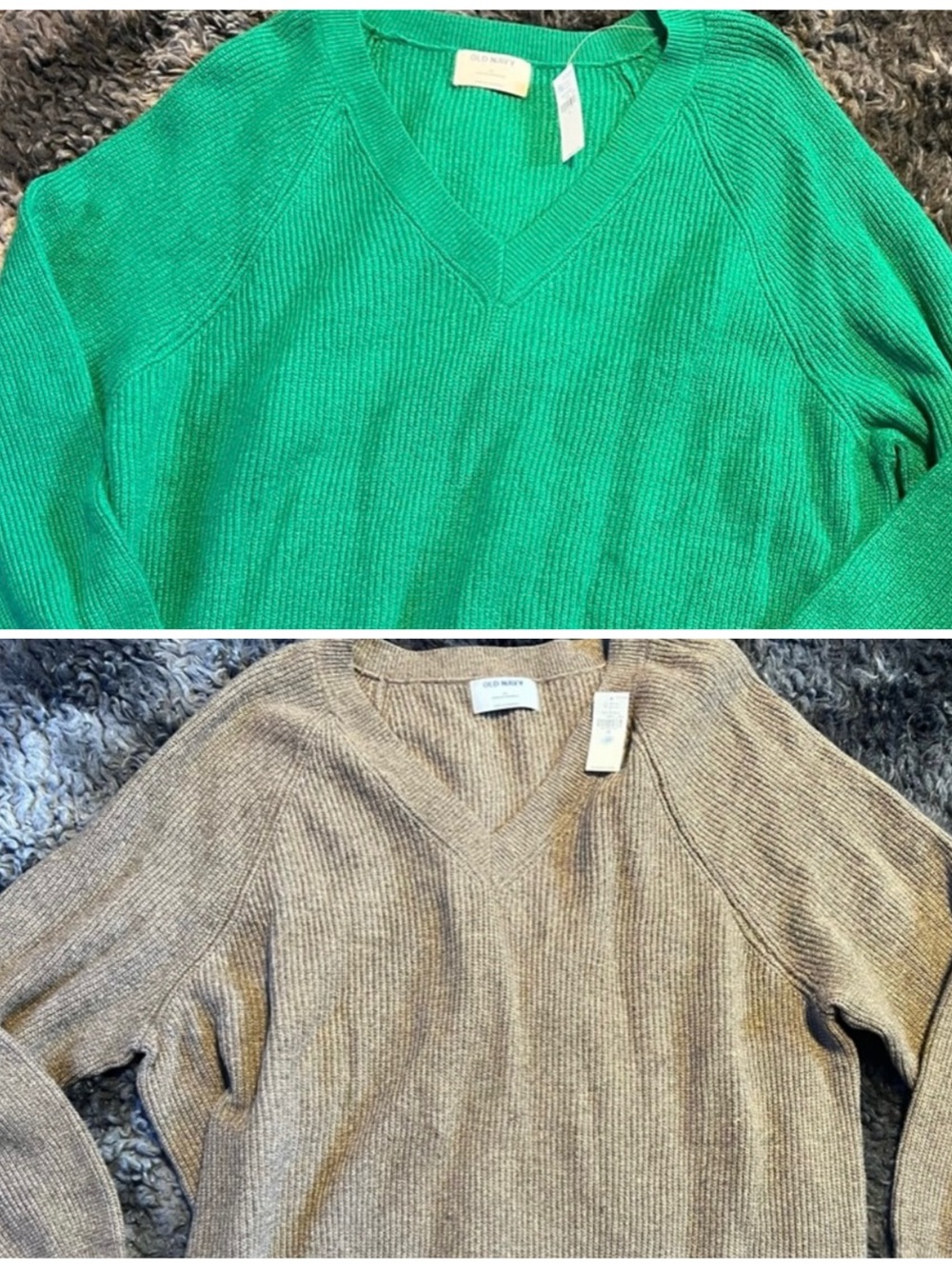 2 OLD NAVY RIBBED NECK SWEATERS! KELLY GREEN & DARK BEIGE. 2X -NWT!